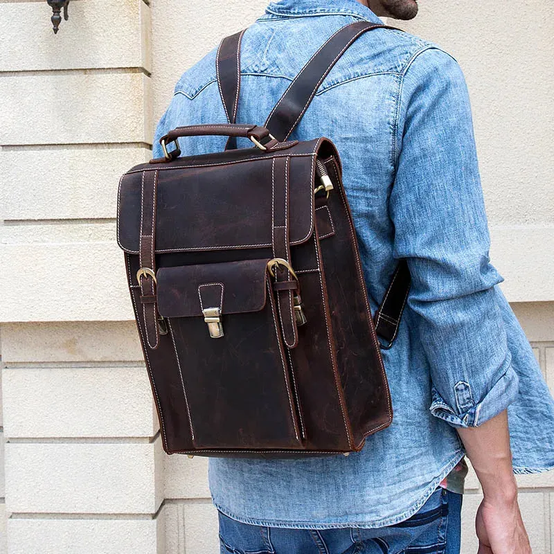 StreamLine Leather Backpack - Tech Sleeve - Brown/Dark Brown - 14 inches