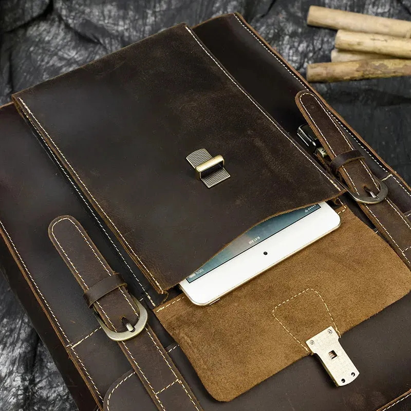 StreamLine Leather Backpack - Tech Sleeve - Brown/Dark Brown - 14 inches