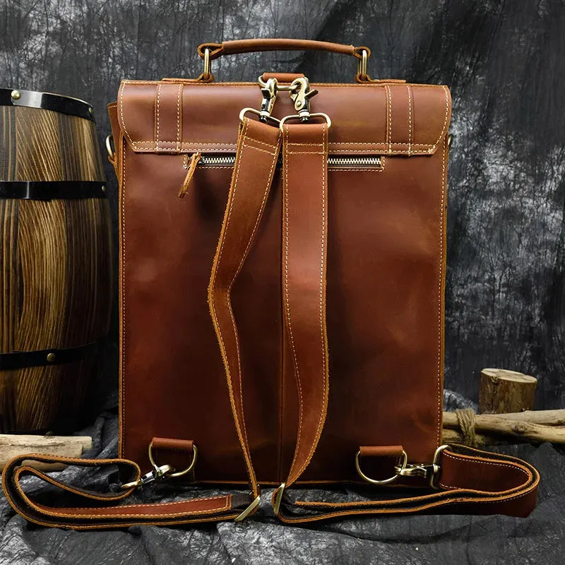StreamLine Leather Backpack - Tech Sleeve - Brown/Dark Brown - 14 inches