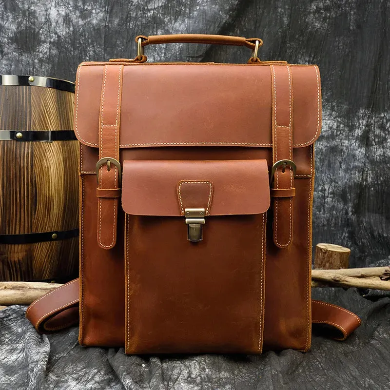 StreamLine Leather Backpack - Tech Sleeve - Brown/Dark Brown - 14 inches