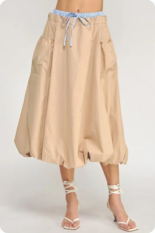 Stripe contrast midi bubble skirt (Preorder)