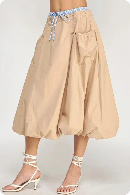 Stripe contrast midi bubble skirt (Preorder)