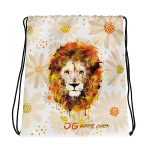 Tan Daisies Drawstring Bag
