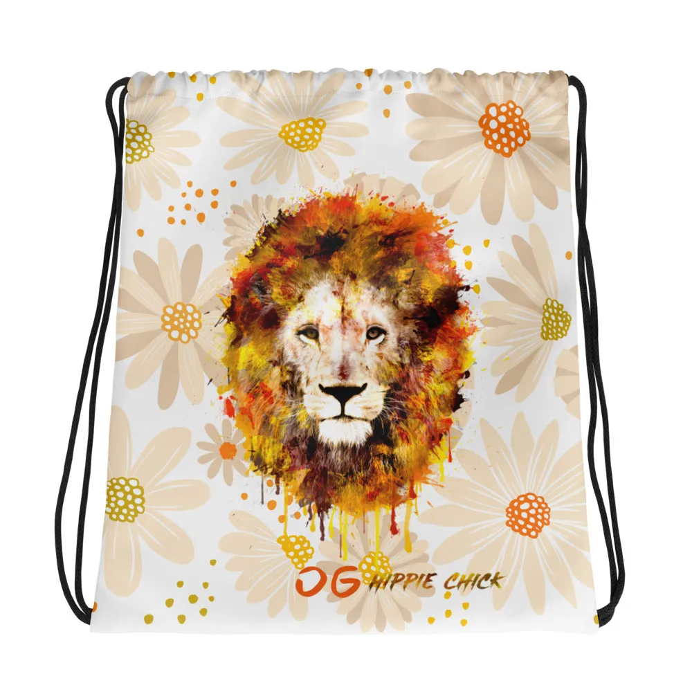 Tan Daisies Drawstring Bag