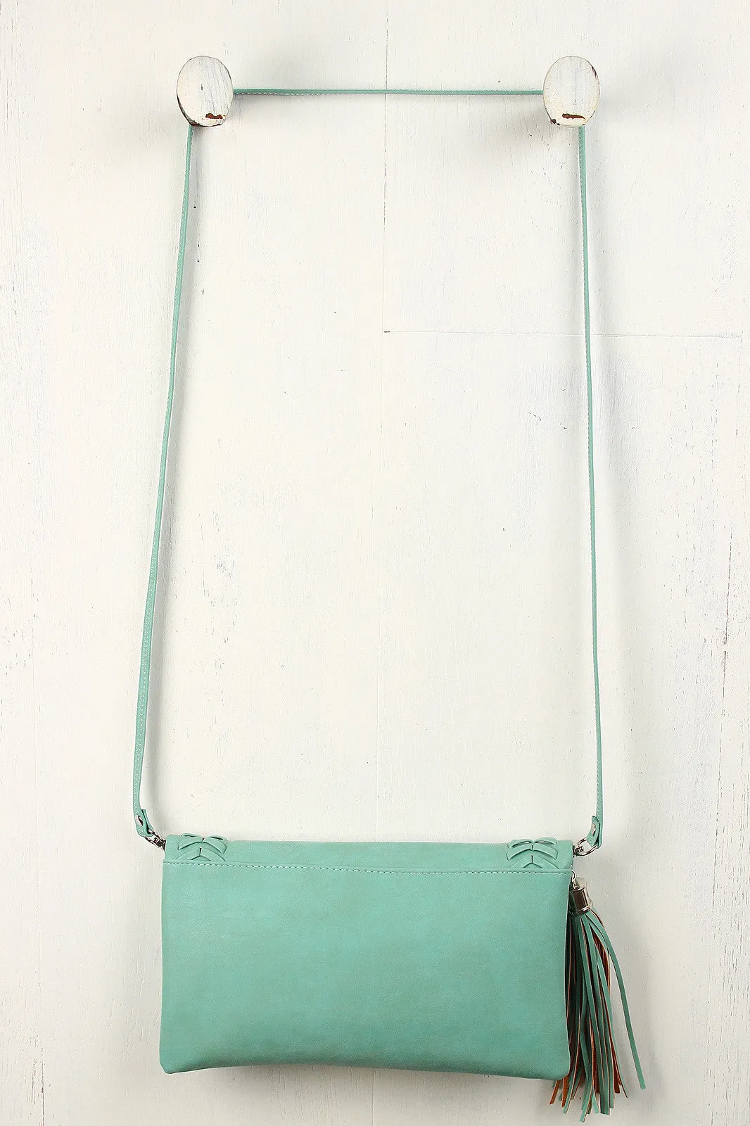 Tassel Double Stitched Crossbody Bag