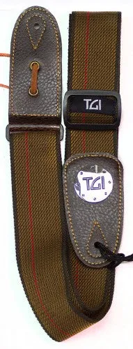 TGI Guitar Strap Woven Brown and Red Stripe