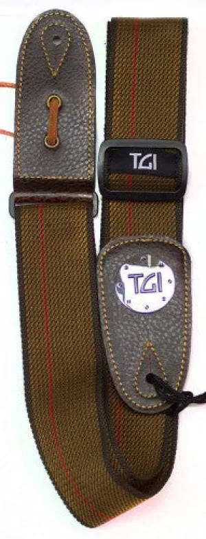 TGI Guitar Strap Woven Brown and Red Stripe
