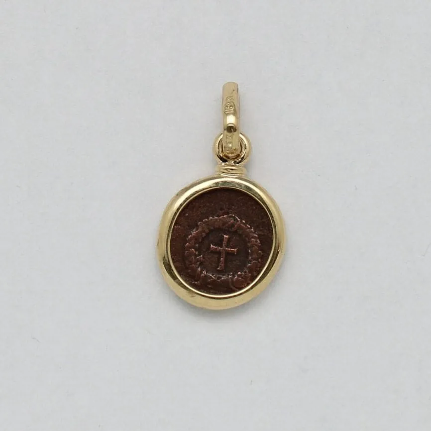Theodosius II Roman Coin, 18K Gold Pendant, ID14694