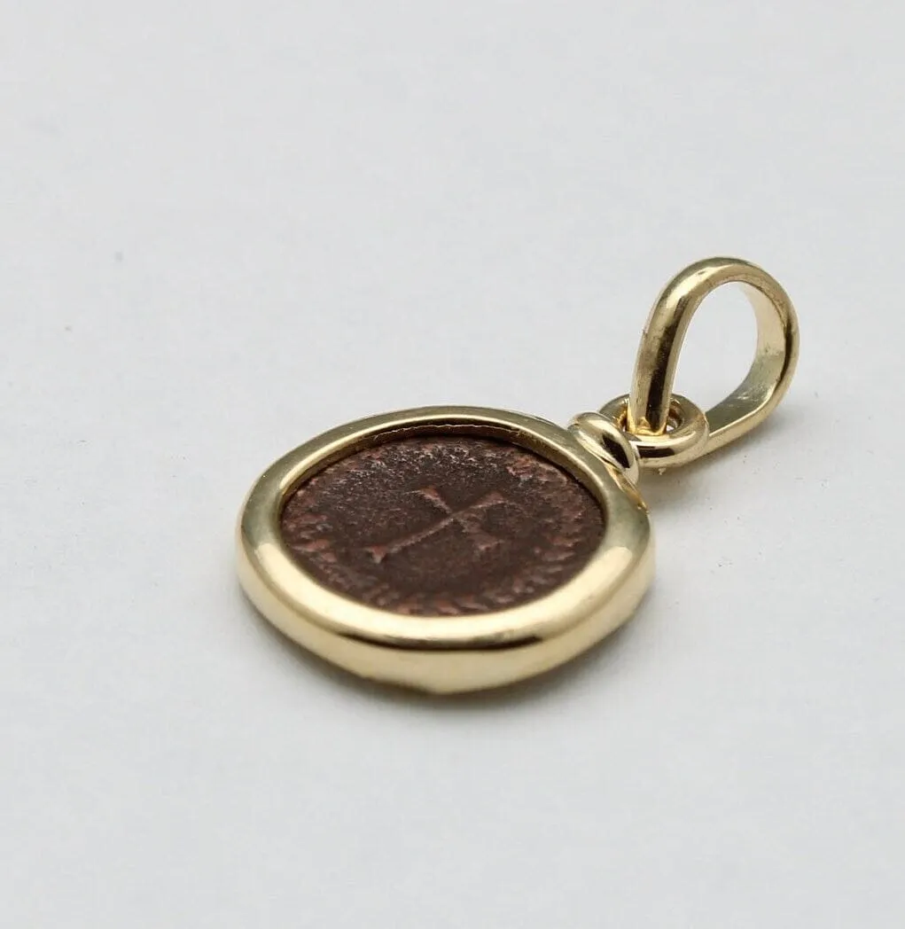 Theodosius II Roman Coin, 18K Gold Pendant, ID14704