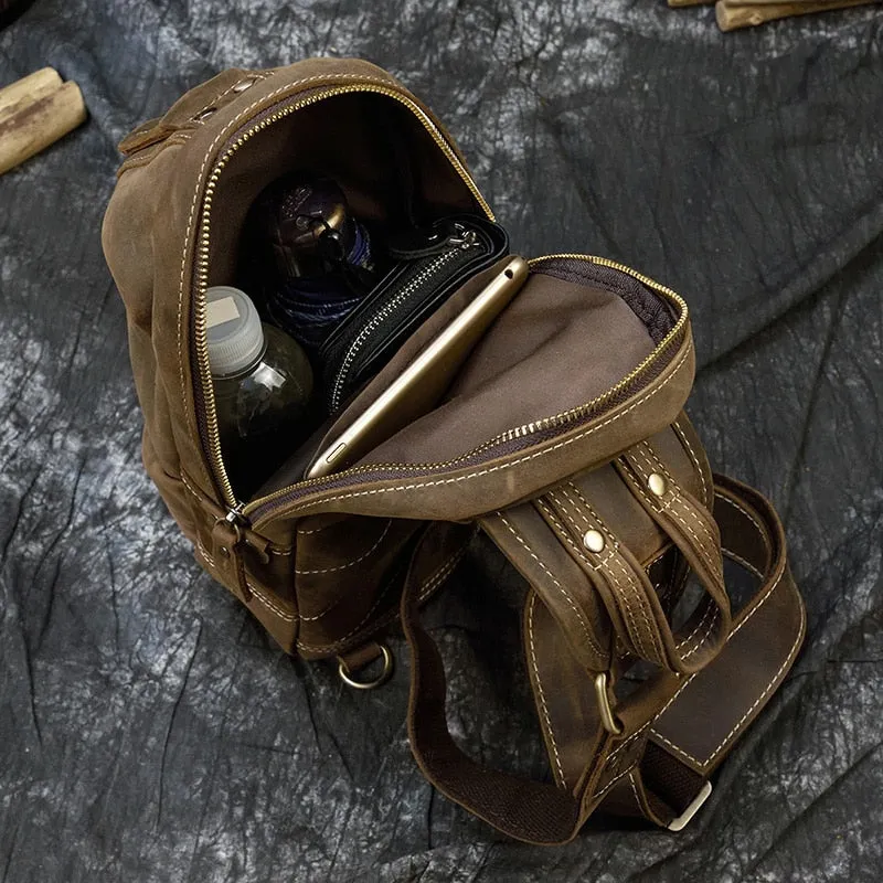 Timberline Leather Single Strap Pack Crossbody Bag Sling Bag - Brown