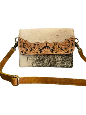 Tooled Leather & Cowhide Shoulder Bag