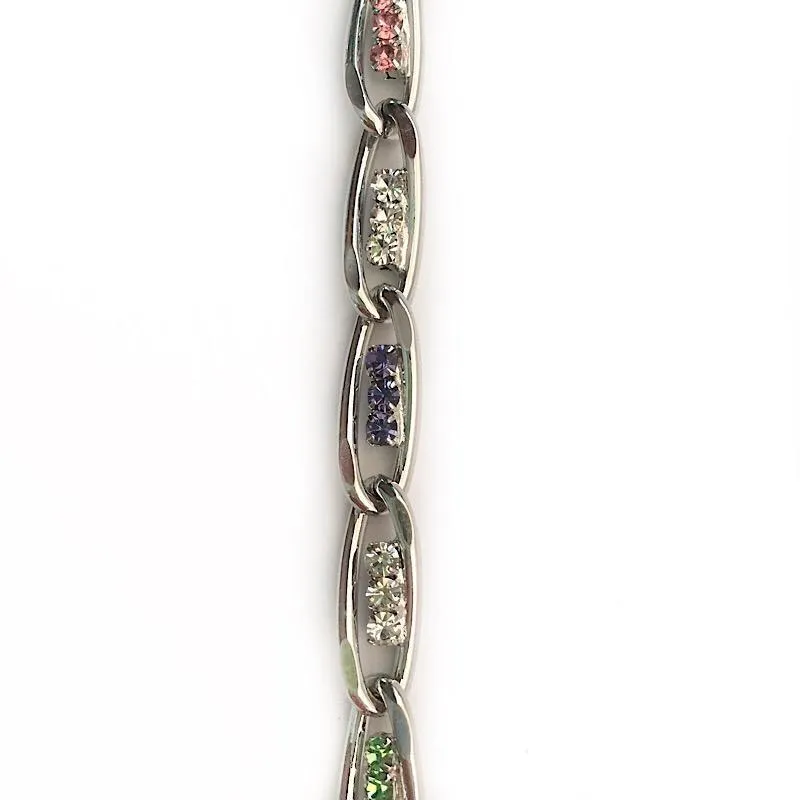 Triple Multi-Color Crystals in Silver Chain by the Inch (#3064)