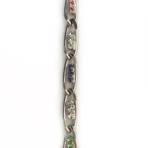 Triple Multi-Color Crystals in Silver Chain by the Inch (#3064)