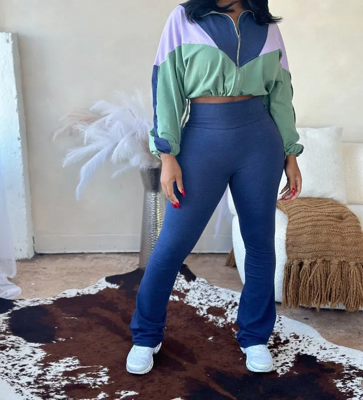 Two-piece trousers with drawstring jacket