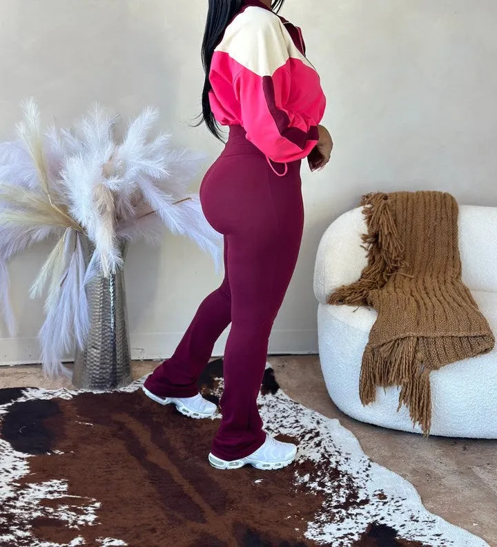 Two-piece trousers with drawstring jacket