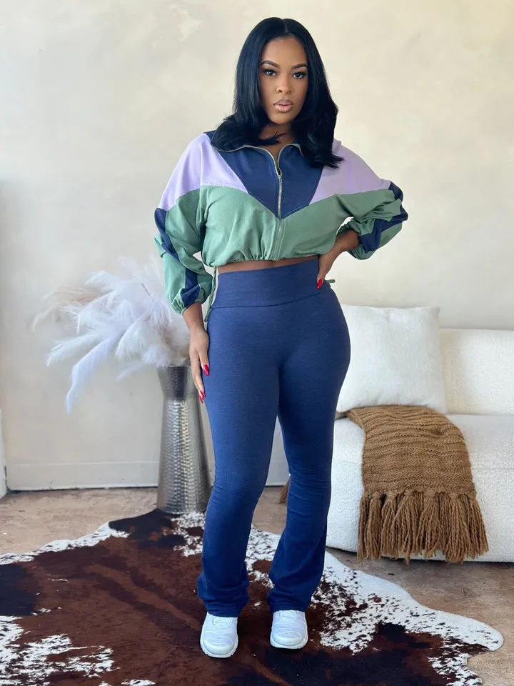 Two-piece trousers with drawstring jacket