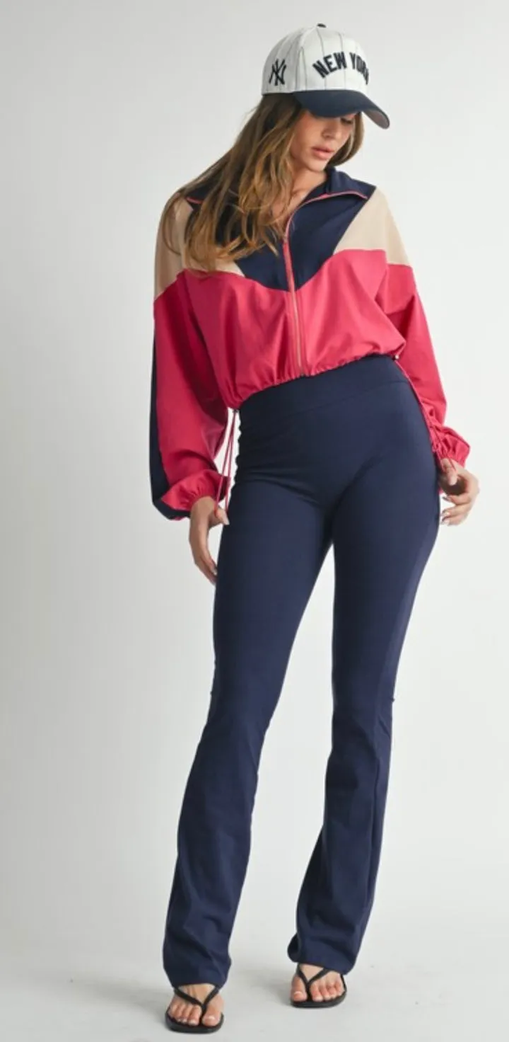 Two-piece trousers with drawstring jacket