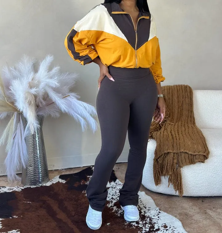 Two-piece trousers with drawstring jacket