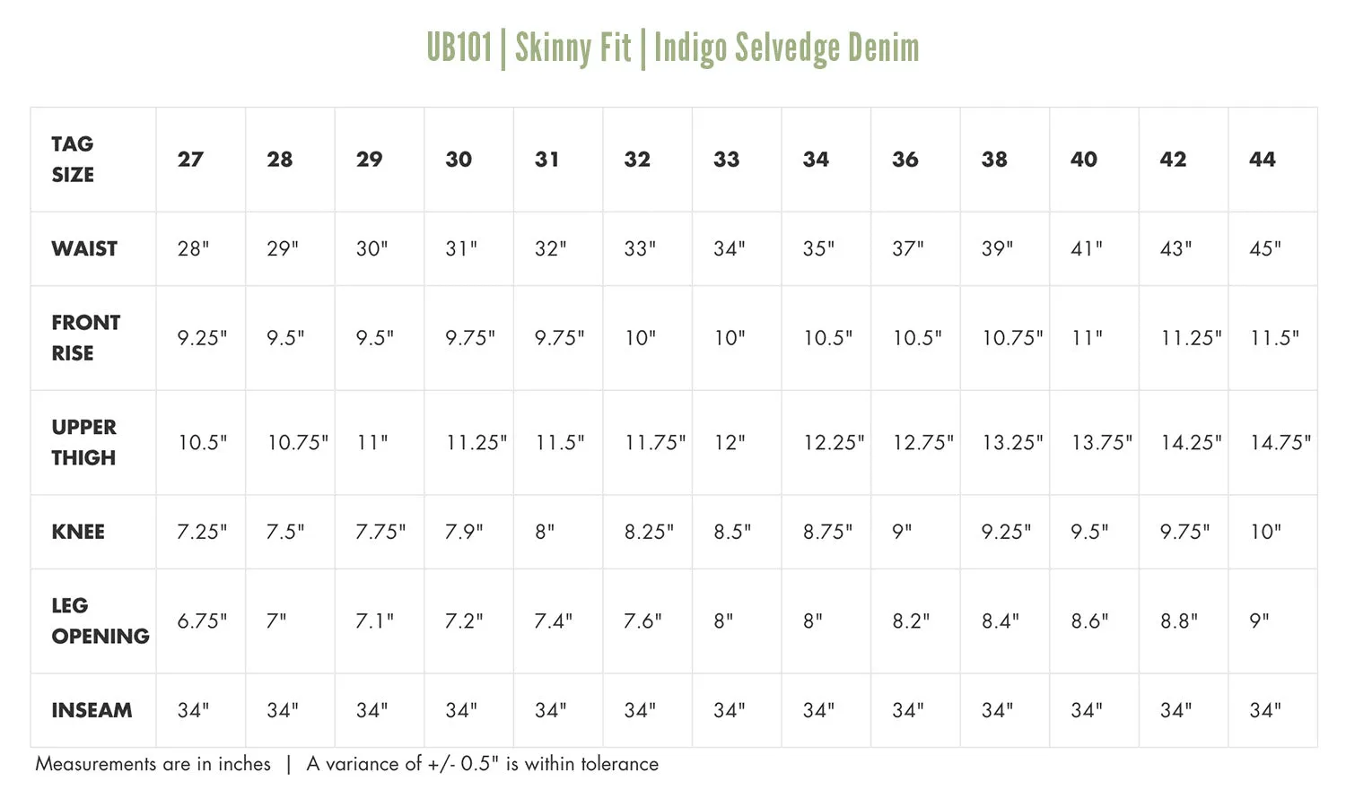 UB101 | Skinny Fit | Indigo Selvedge Denim
