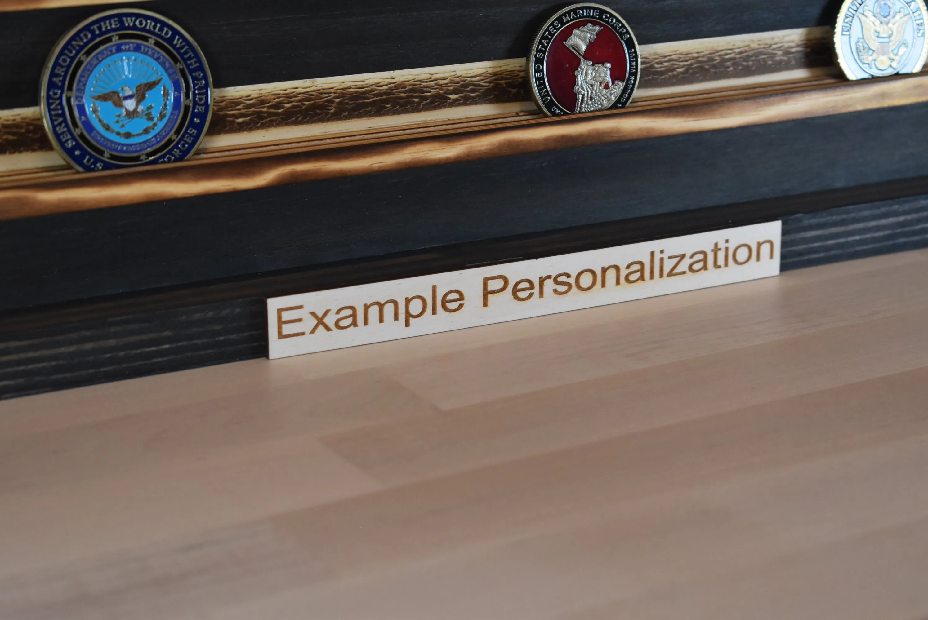 US Coast Guard Challenge Coin Display Rack Holder - Rustic Marines American Flag - Military Coin Display