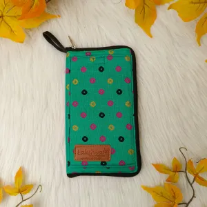 Utility Wallets Green with Pink Dots Design