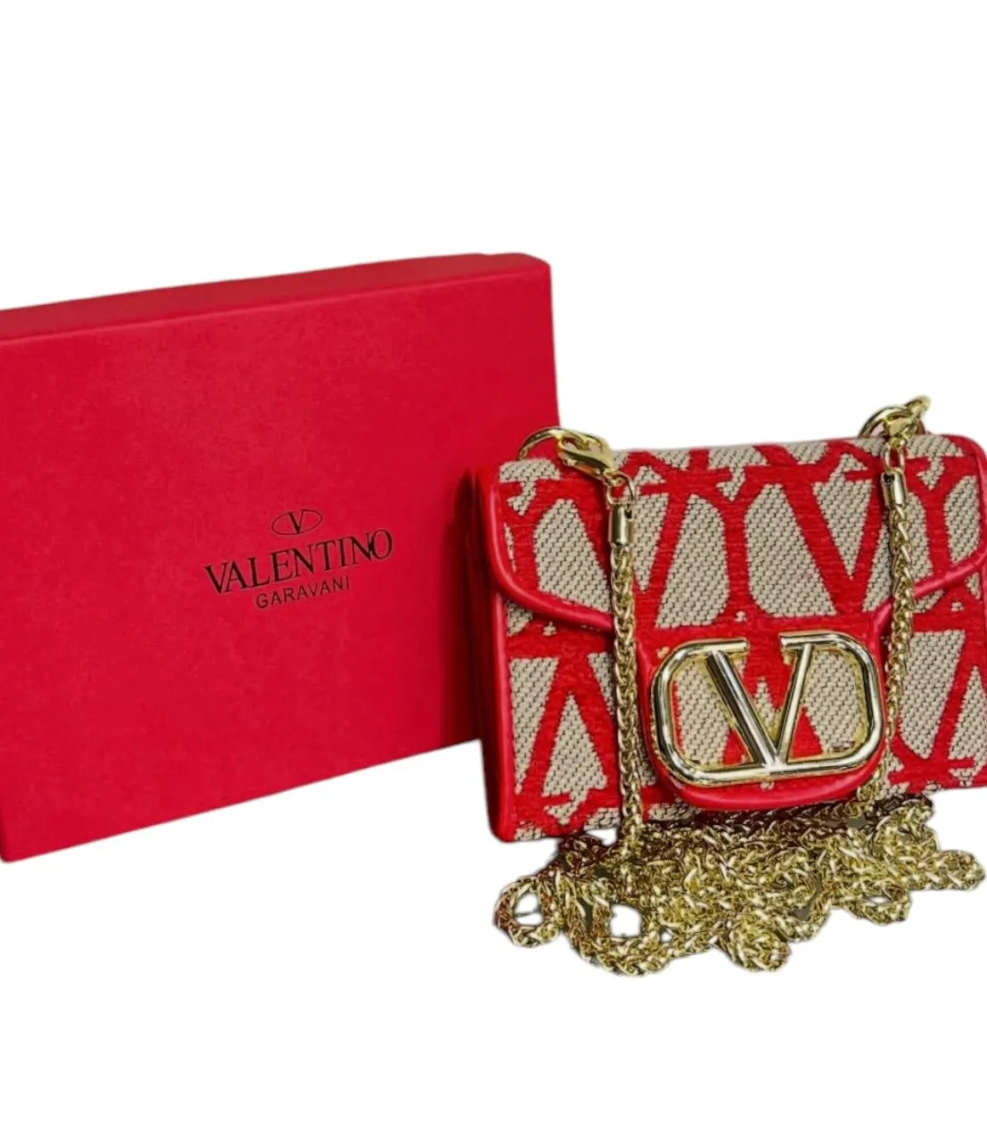 Valentino Garavani Mini Chain Wallet in Monogram Canvas ( wallet and cross bag) 10 *7 cm