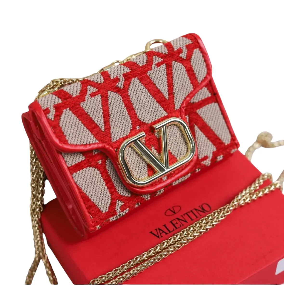 Valentino Garavani Mini Chain Wallet in Monogram Canvas ( wallet and cross bag) 10 *7 cm
