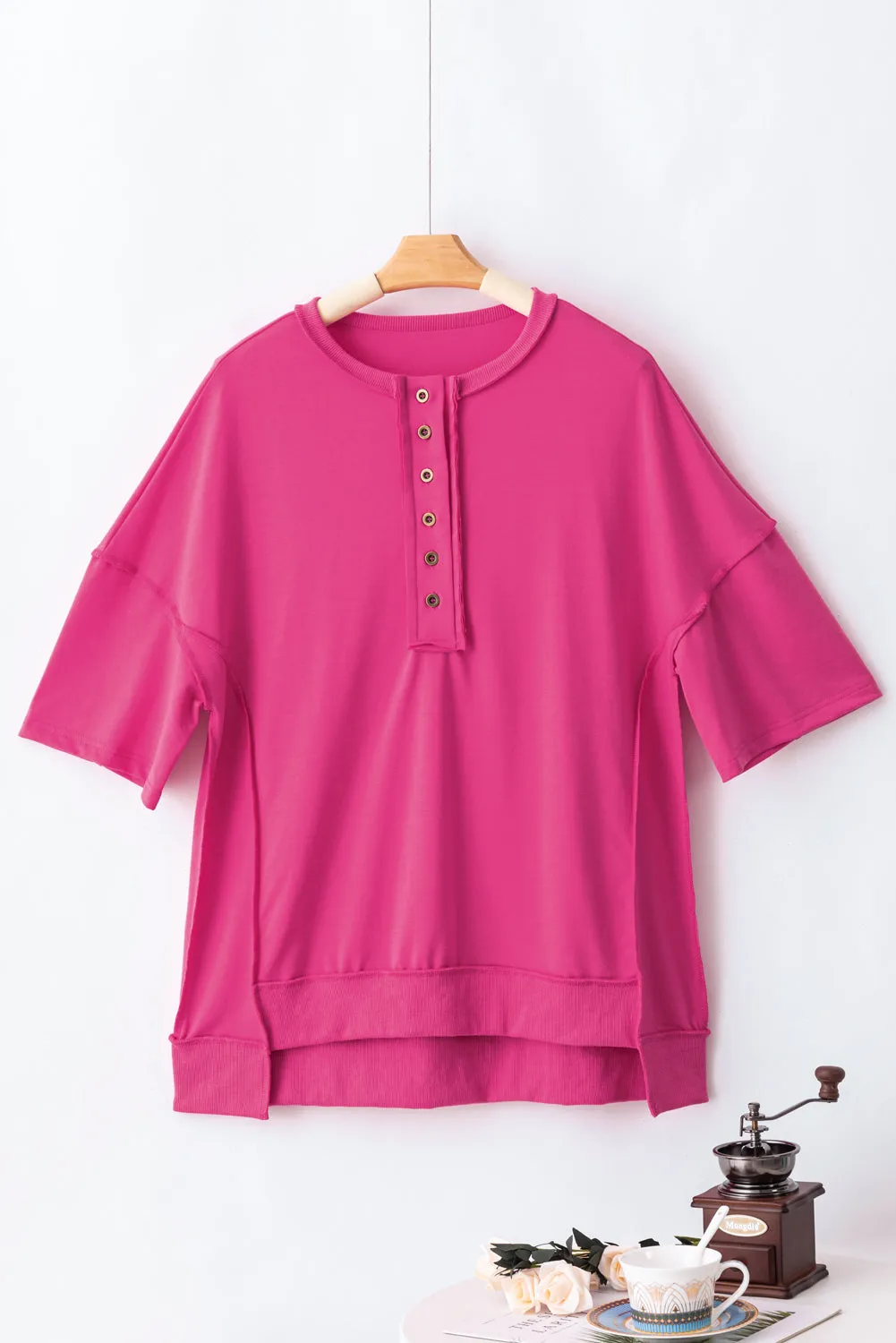 Vera Half Snap Dropped Shoulder Sweatshirt