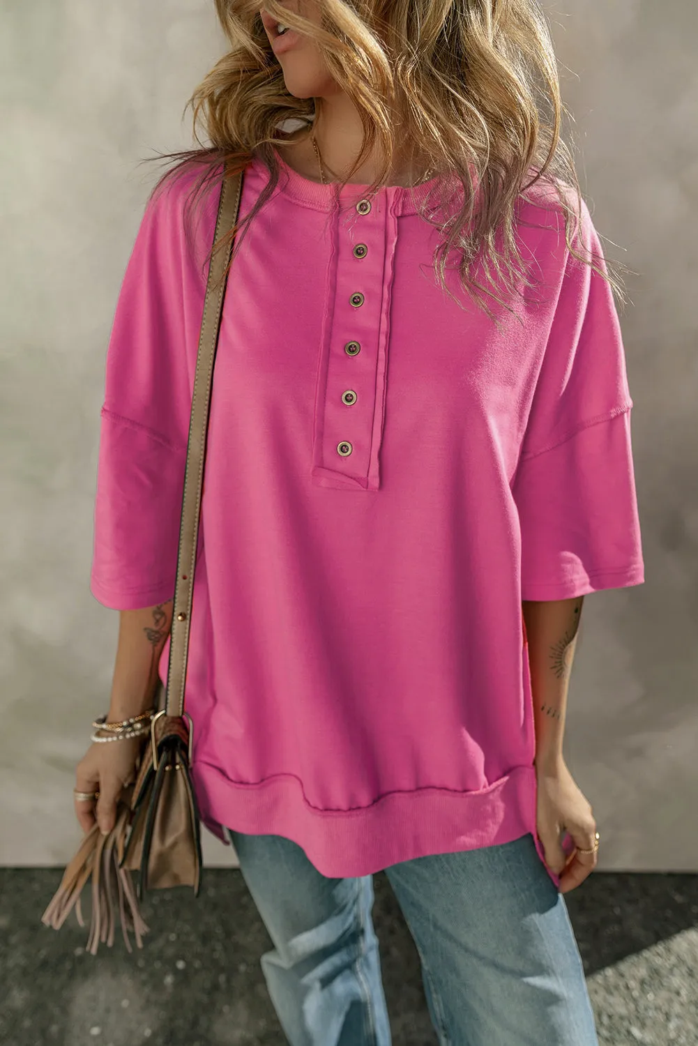 Vera Half Snap Dropped Shoulder Sweatshirt