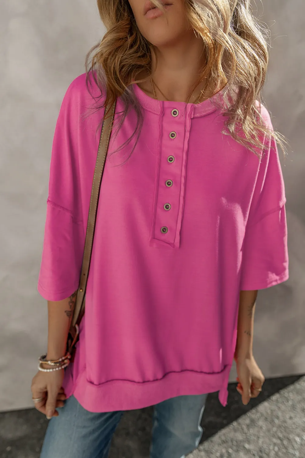 Vera Half Snap Dropped Shoulder Sweatshirt