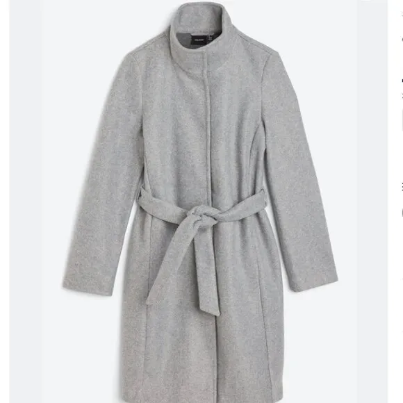 Vero Moda Gray Long Midi Funnel Neck Tie-Waist Coat Jacket
