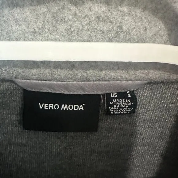 Vero Moda Gray Long Midi Funnel Neck Tie-Waist Coat Jacket