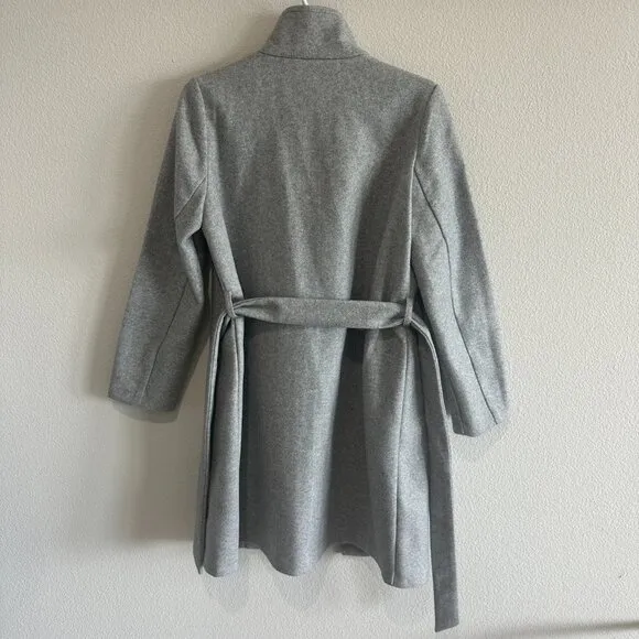 Vero Moda Gray Long Midi Funnel Neck Tie-Waist Coat Jacket