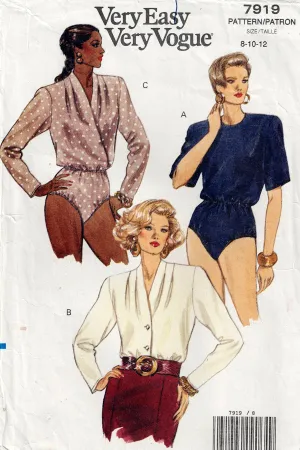 Very Easy Vogue 7916 Womens Bodysuit in 3 Styles 1990s Vintage Sewing Pattern Size 8 - 12