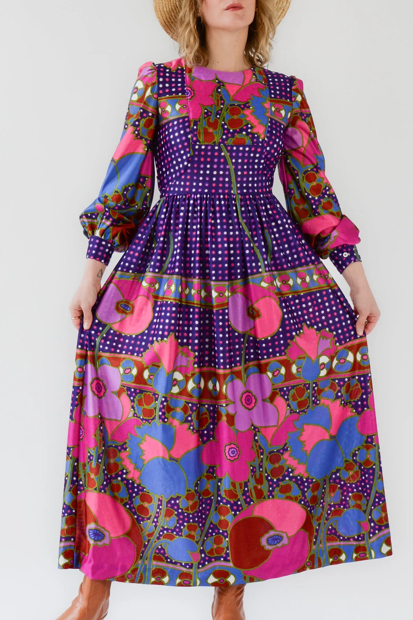 Vibrant Floral Polka Dot Maxi Dress