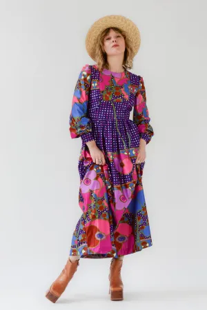 Vibrant Floral Polka Dot Maxi Dress