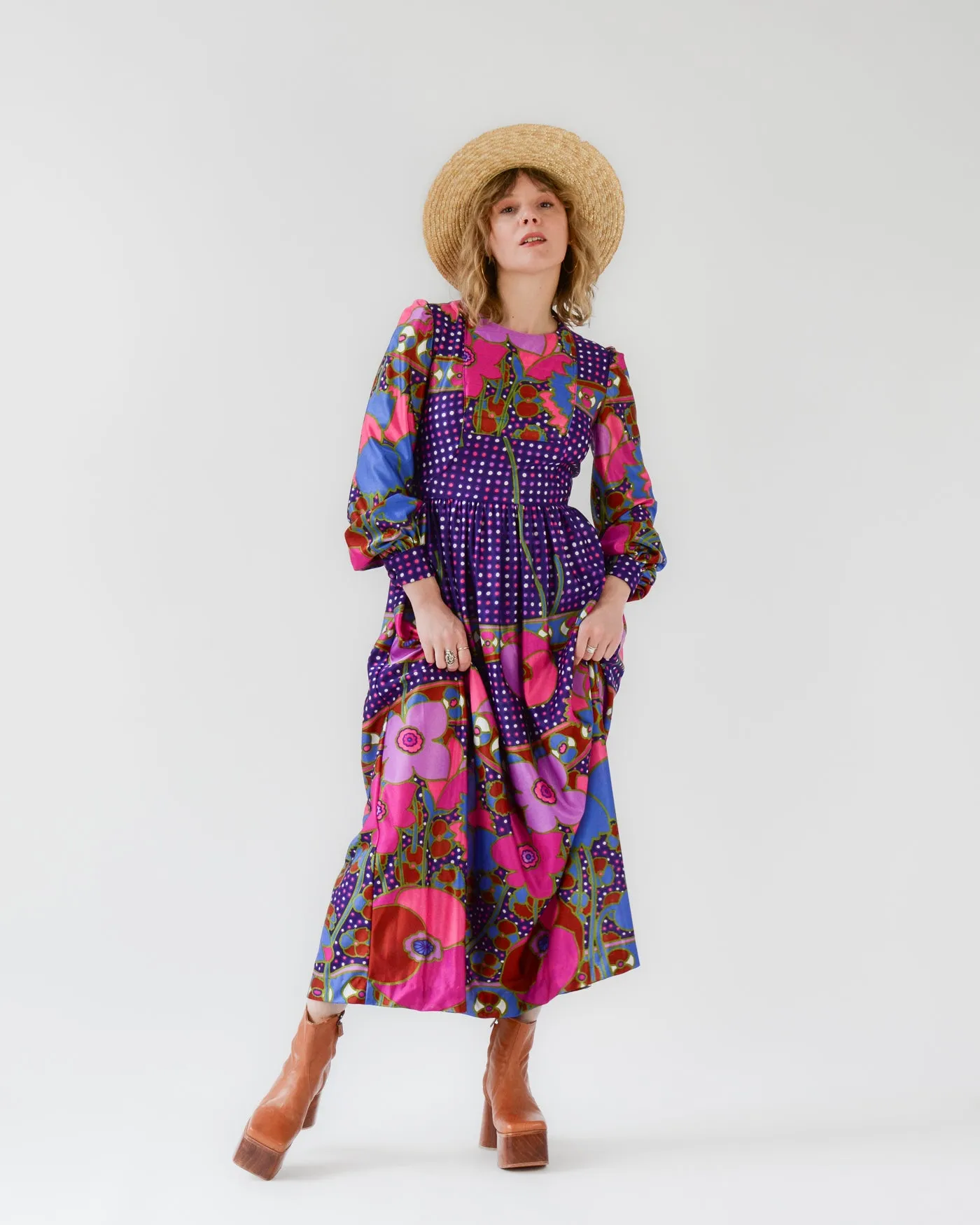 Vibrant Floral Polka Dot Maxi Dress