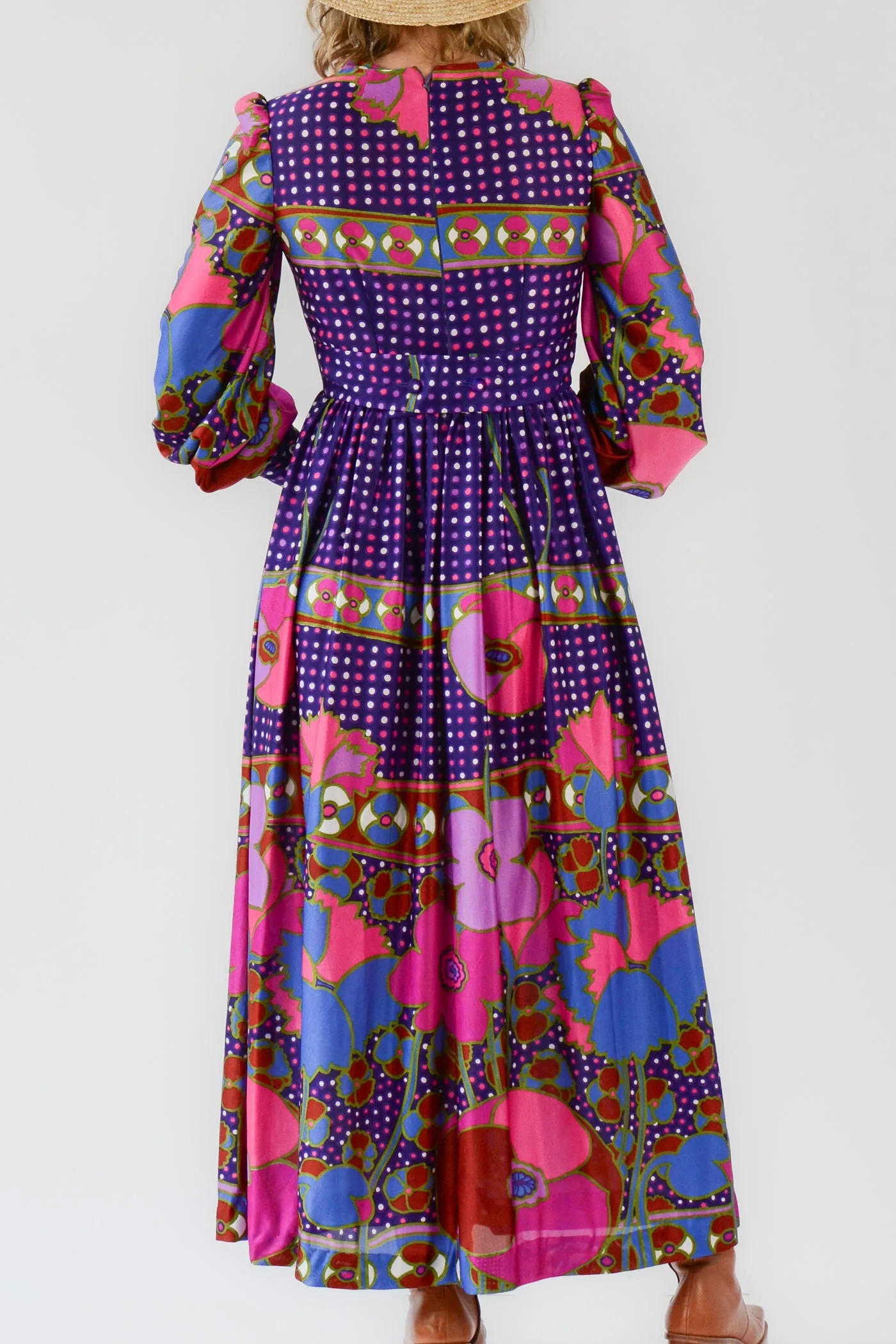 Vibrant Floral Polka Dot Maxi Dress