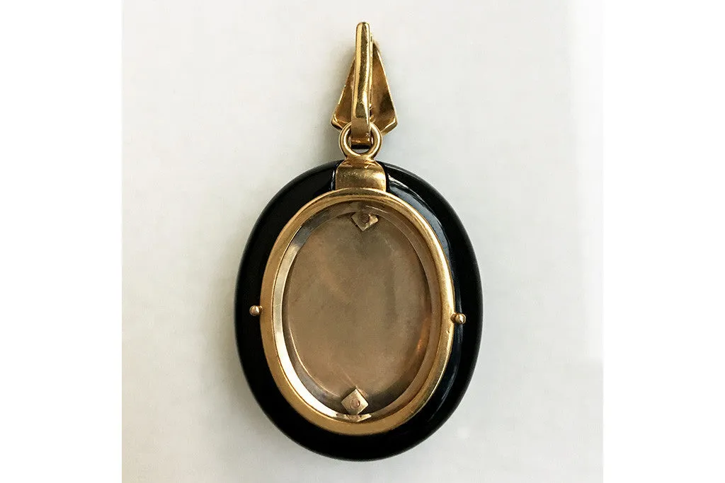 Victorian Black Enamel Diamond Pansy Locket