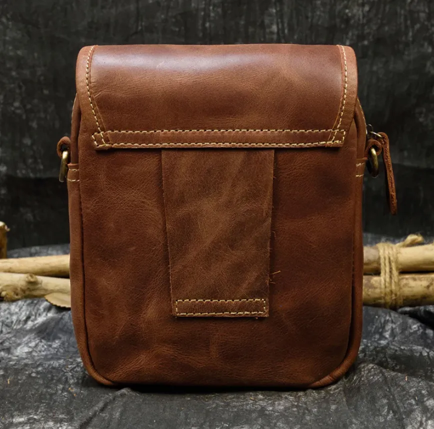 Vintage Crazy Horse Leather Messenger Bag Shoulder Bag Crossbody Bag