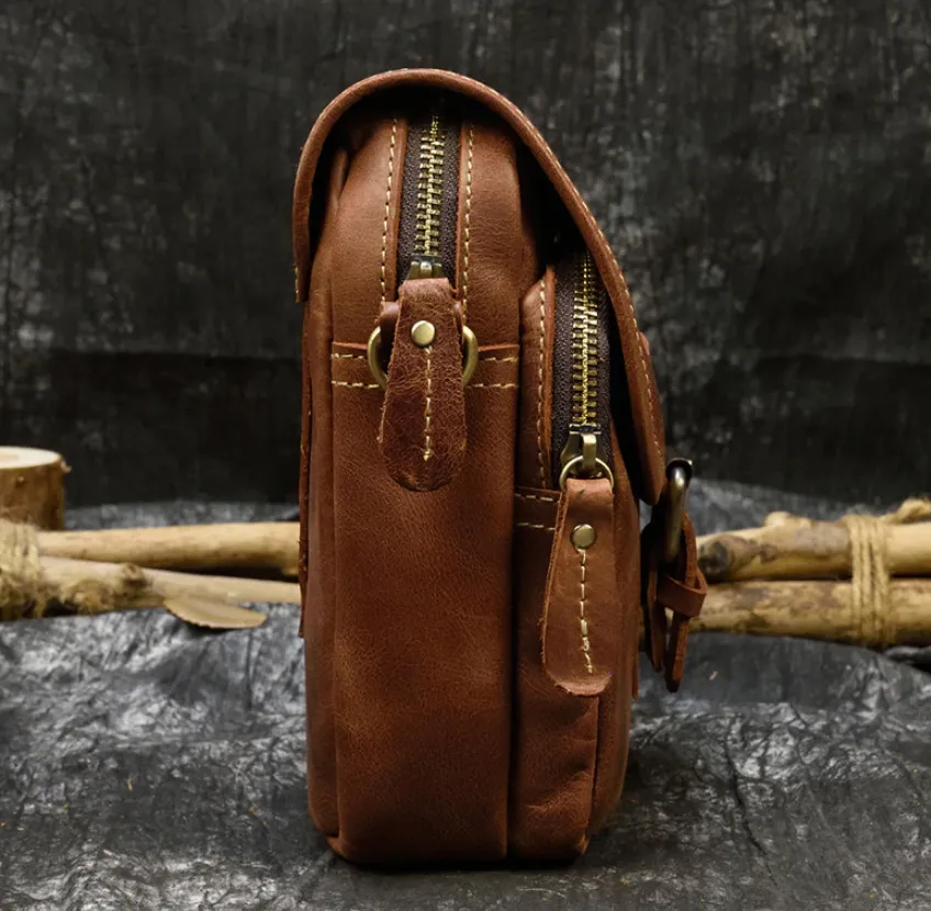 Vintage Crazy Horse Leather Messenger Bag Shoulder Bag Crossbody Bag