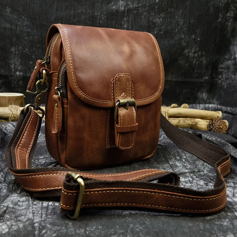 Vintage Crazy Horse Leather Messenger Bag Shoulder Bag Crossbody Bag