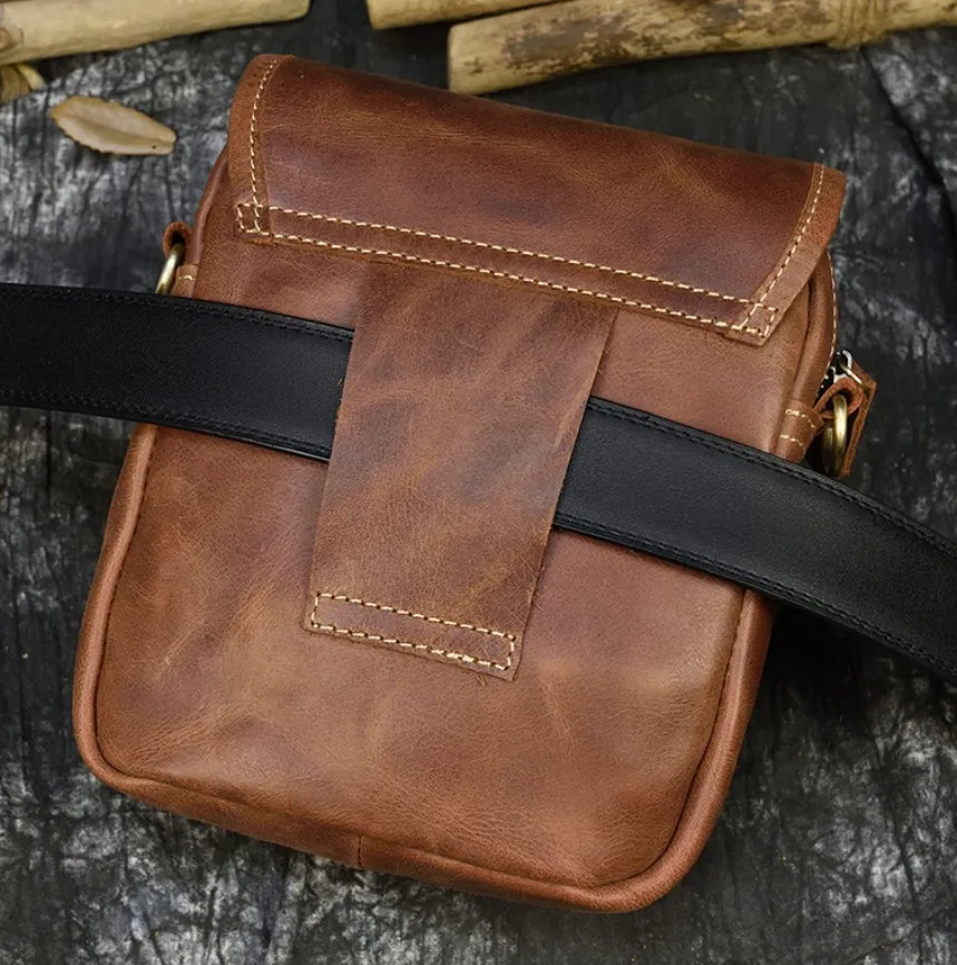 Vintage Crazy Horse Leather Messenger Bag Shoulder Bag Crossbody Bag
