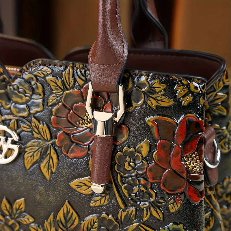 Vintage Floral Large Capacity Tote Bag – Coffee