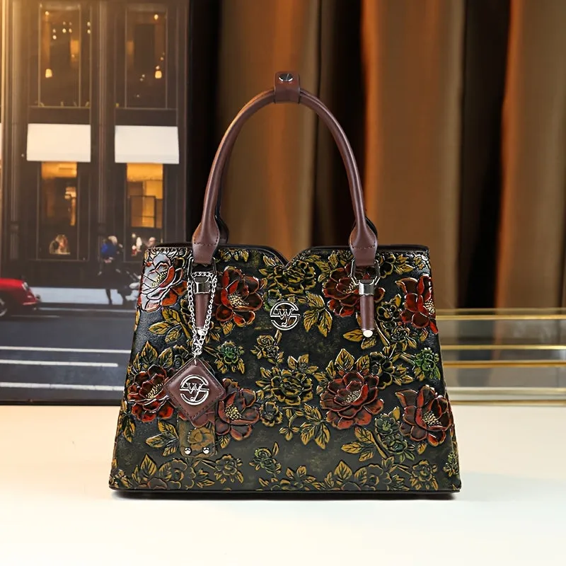 Vintage Floral Large Capacity Tote Bag – Coffee
