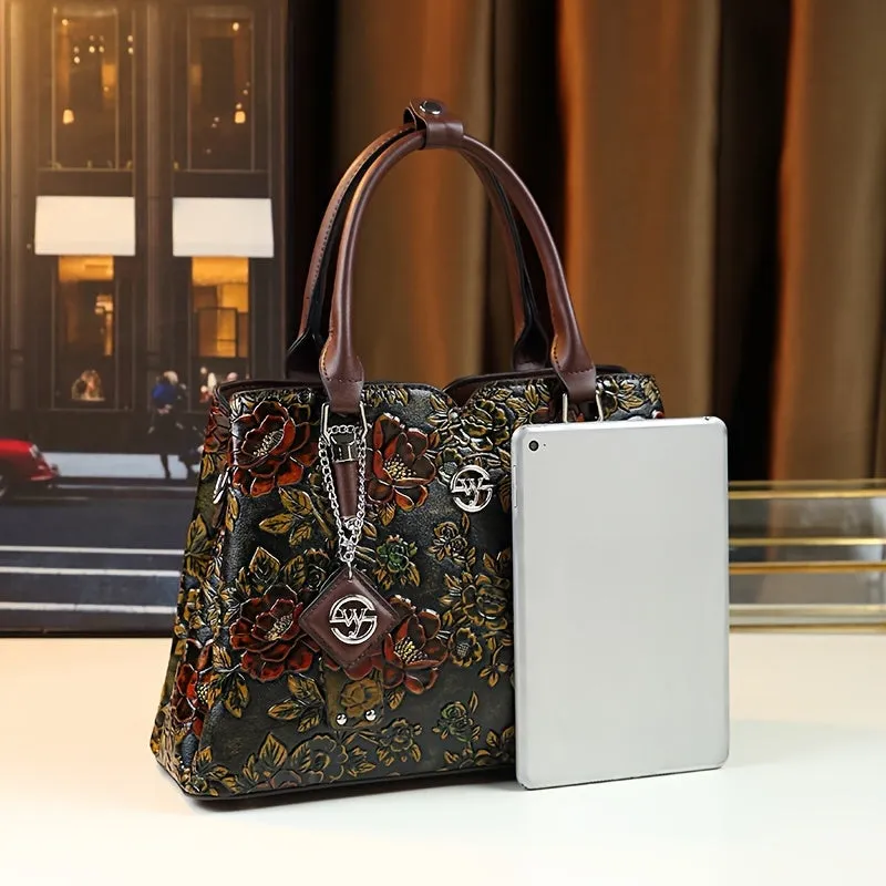 Vintage Floral Large Capacity Tote Bag – Coffee