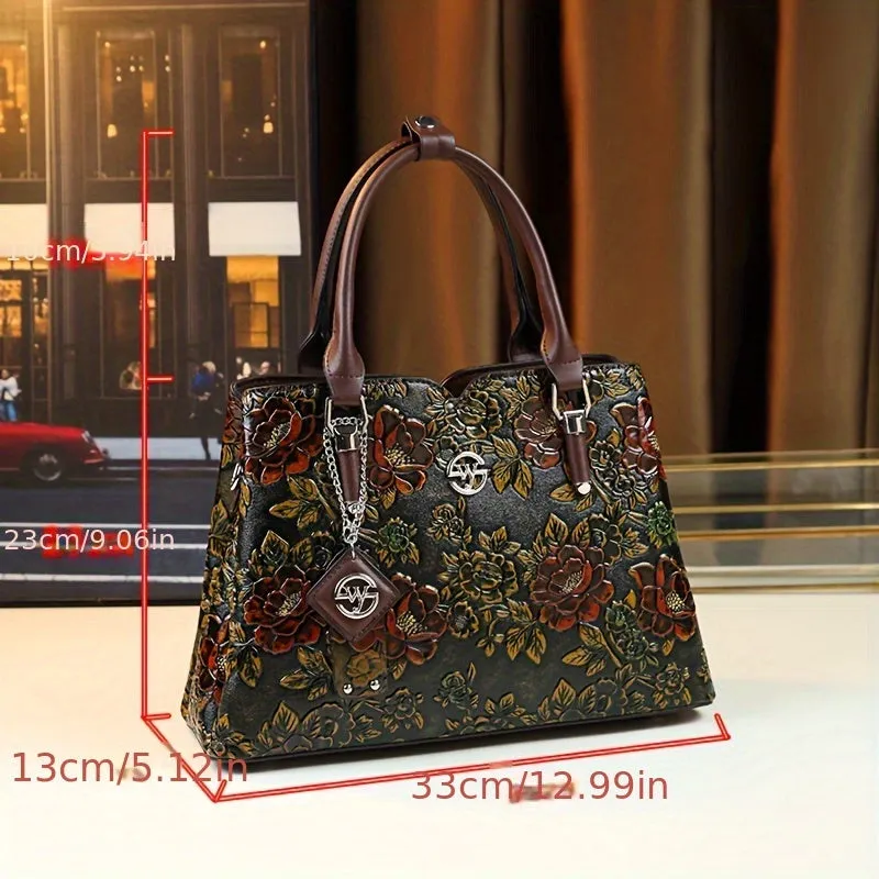 Vintage Floral Large Capacity Tote Bag – Coffee