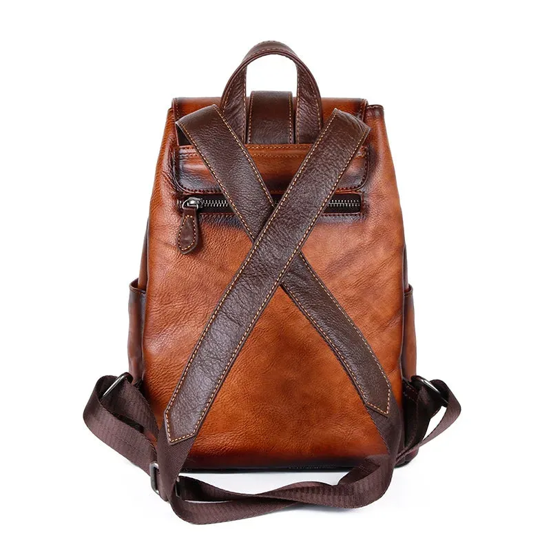 Vintage Women's Casual Leather Backpack  - Brown/Coffee/Red - 12 inches