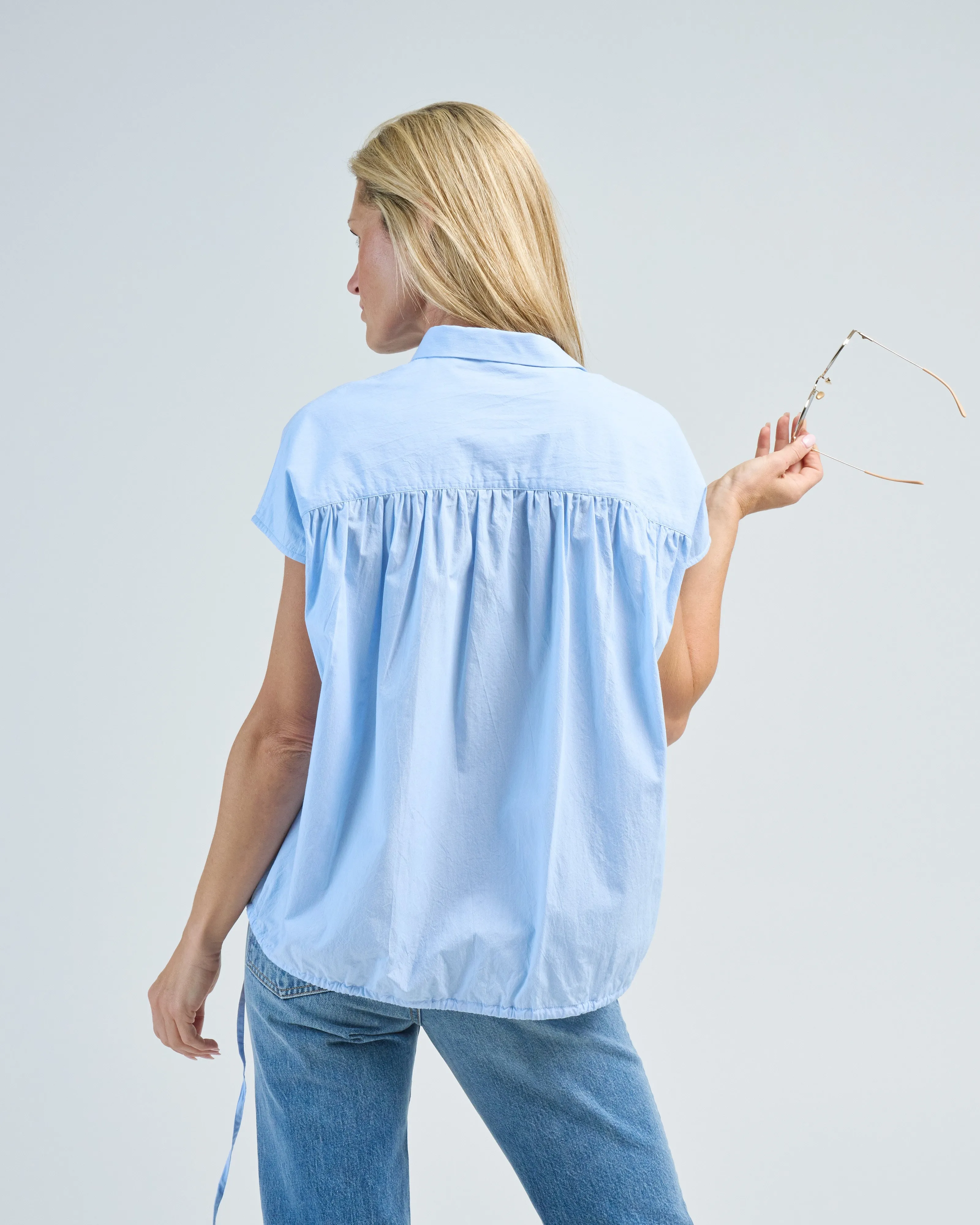 washed cotton drawstring top