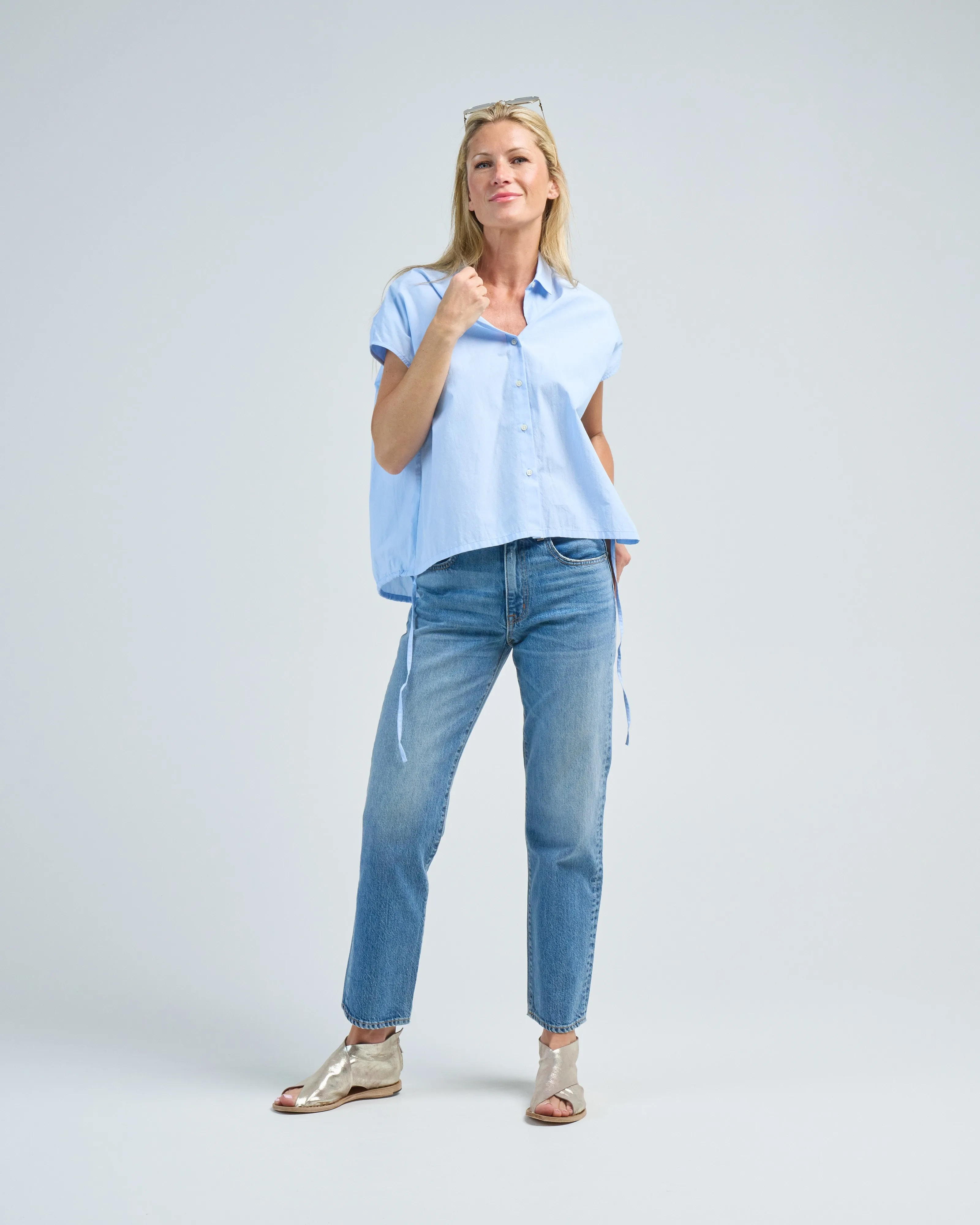 washed cotton drawstring top